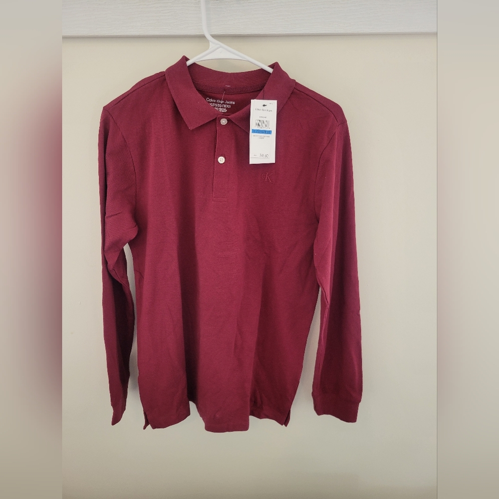 Calvin Klein Maroon Long Sleeve Polo Youth Xl 18/20